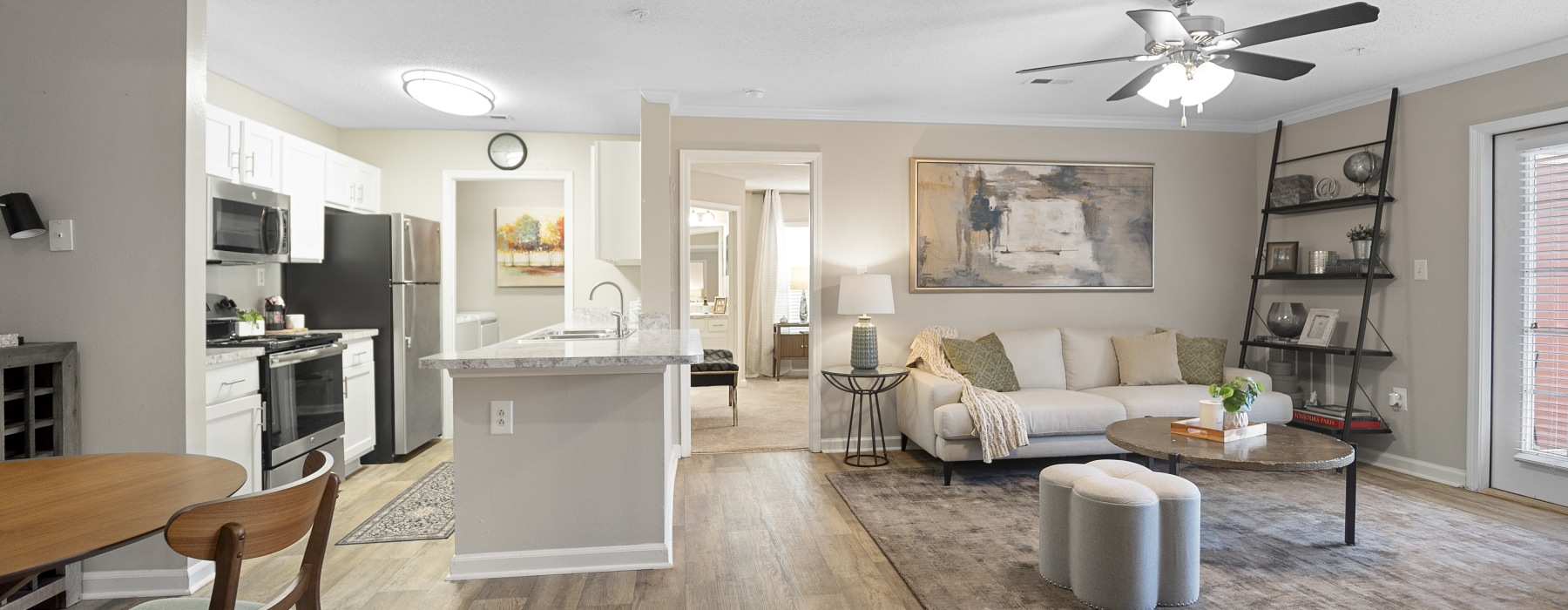 spacious living room with ample lighting