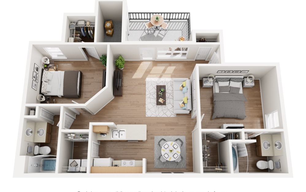 2 bedroom 2 bath A - 2 bedroom floorplan layout with 2 bathrooms and 1228 square feet